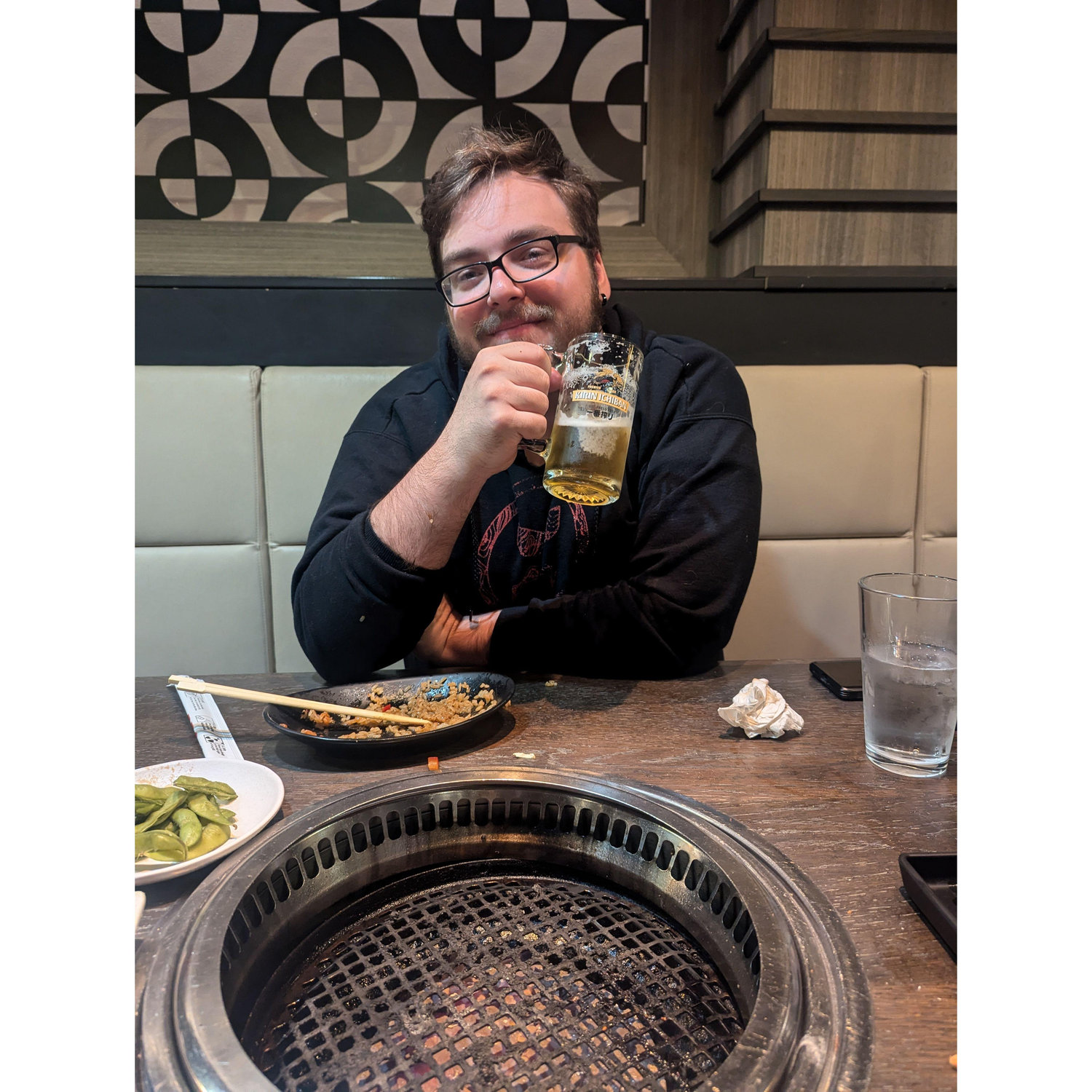 Jon having a drink during our most recent trip to Gyu-Kaku