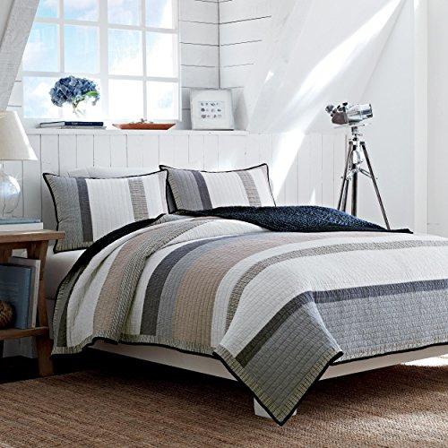 Nautica 201248 Cotton Reversible Quilt, King, Tan/Grey