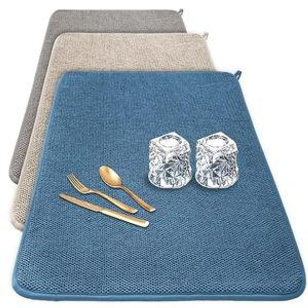 3 Pack XXL Dish Drying Mats,24×17" Absorbent Microfiber Dishes Drainer Mats,Large Size Pads for Kitchen Counter,Coffee,Rack,Under Sink(Beige,Blue,Gray)