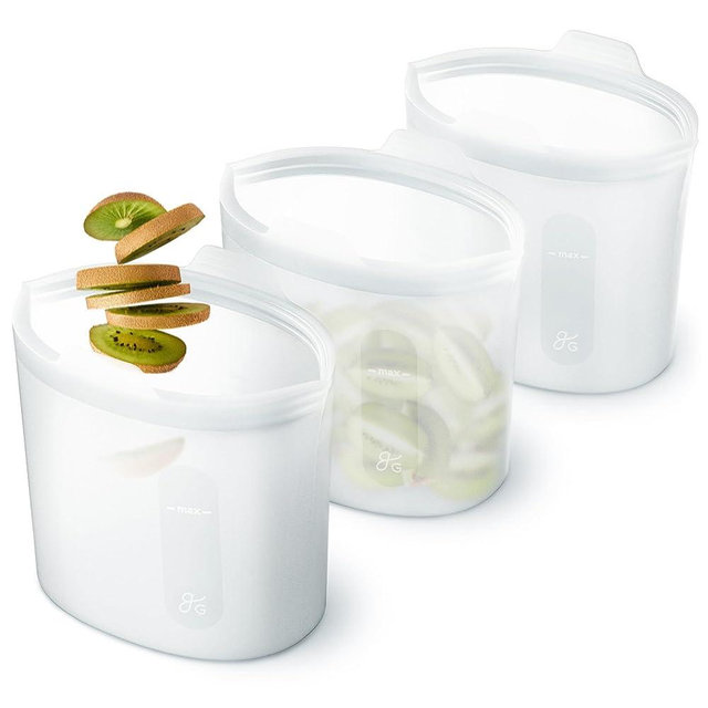 Greater Goods Reusable Storage Bags - Silicone Containers for Food Storage | Freezer, Microwave, and Oven Safe Sandwich Containers | Designed in St. Louis (Large Dish (Set of 3), Clear)