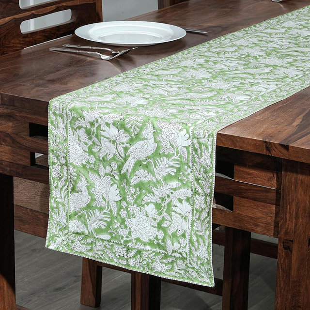CPC Cotton Table Runner 16x 90 Inch Block Printed Long Fall Table Runner for Dining Table, Card Table, Coffee Table, Wedding, Farmhouse & Outdoor Barbeque-Olive Green
