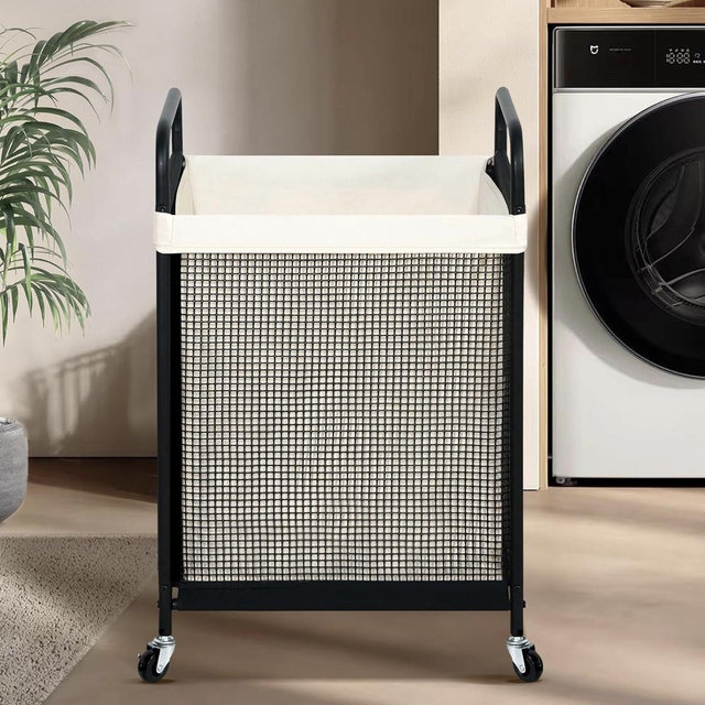 STO STO Laundry Hamper, 90L Rolling Laundry Sorter Cart with Removable and Washable Liner Bag, Clothes Hamper with Wheels and Metal Handle for Laundry Room and Bedroom