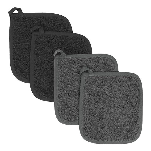 RITZ Terry Potholder & Hot Pad: Unparalleled Heat Resistant, Durable 100% Cotton – Ergonomically Designed for Optimal Grip – Easy-Care Machine Washable – 4-Pack, Black/Graphite