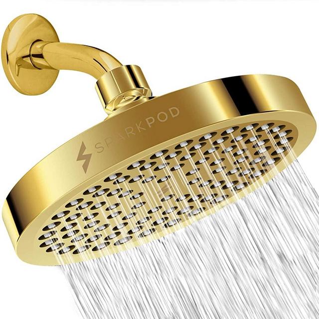 SparkPod Shower Head - High Pressure Rain - Luxury Modern Gold Look - Easy Tool Free Installation - The Perfect Adjustable Replacement For Your Bathroom Shower Heads (Gold)