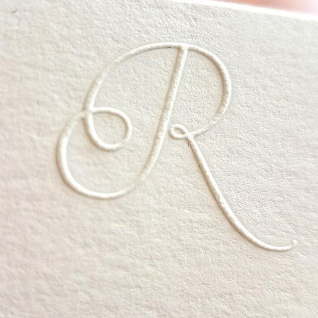 Embossed Script Initial Stationery | White Flat Notecards & White Envelopes Set of 10