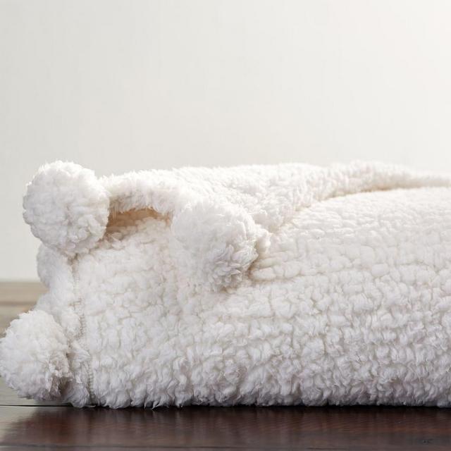 Cozy Pom Pom Throw, 50 x 60", Ivory