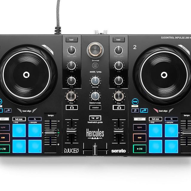 Hercules DJControl Inpulse 200 MK3 DJ Controller, 2 Deck DJ Mixer with Jog Wheels, Pads, Crossfader, Beginner DJ Equipment with Tutorials and Streaming, Compact Portable DJ Board, Compatible with PC