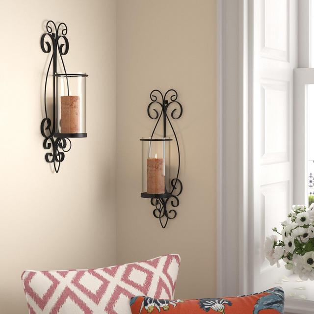 Tall Glass and Iron Wall Sconce