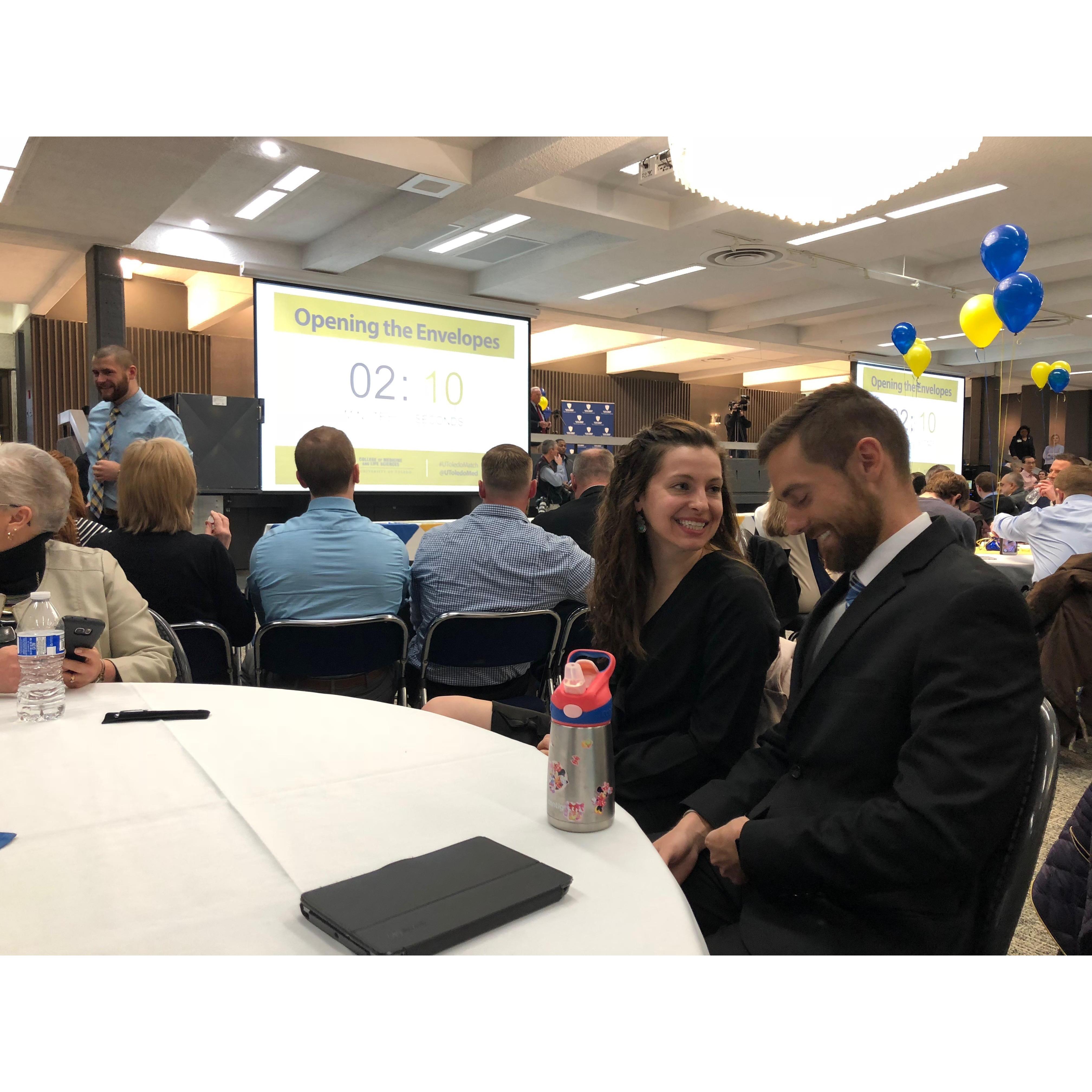 Year 2 - Match Day! We are anxiously awaiting finding out where we would do our medical residency training and praying we would be close to each other!
