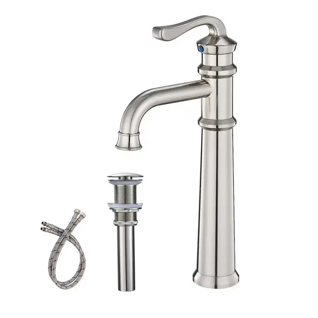 Waterfall Single Hole Single-Handle Vessel Bathroom Faucet With Pop-up Drain Assembly in Brushed Nickel