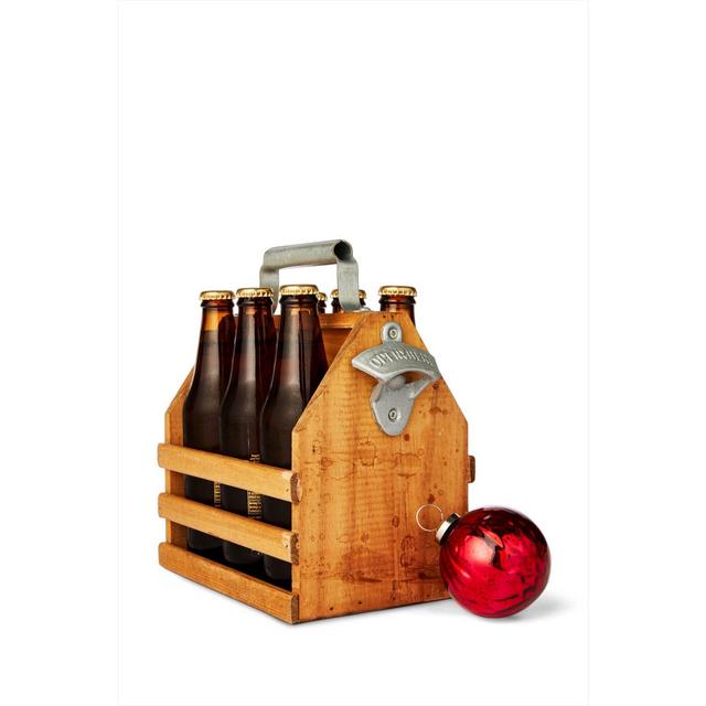 Polished Bottle Caddy with Opener in Brown