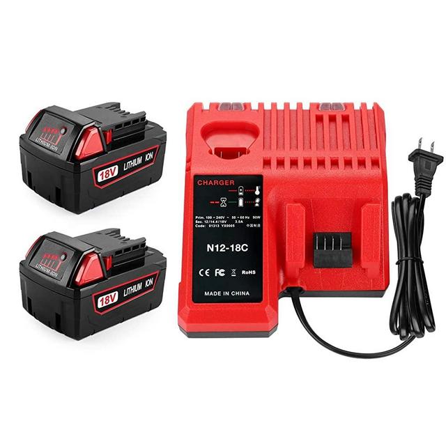 Energup Replacement 2Pack 18V 5.0Ah for Milwaukee M18 Battery 18Volt XC M18 48-11-1815 48-11-1820 48-11-1850 Batteries + 48-59-1812 M12/M18 Milwaukee Battery Charger kit 48-11-2420