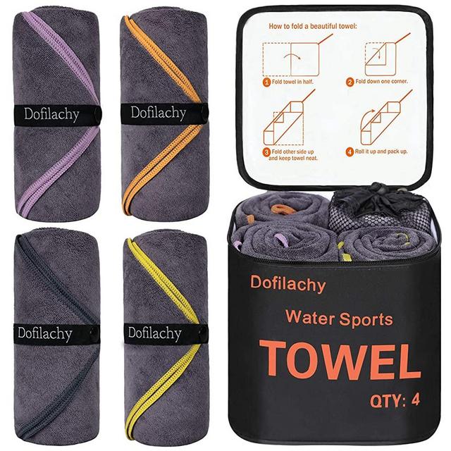 Dofilachy 4 Pack Camping Towel - Camping Towels Quick Dry Towel Microfiber Travel Sports Towel for Camp Bath Beach Swim with Camping Accessories Bag Pack Towel, Large 24” x 48”(Black, 4 - Pack)