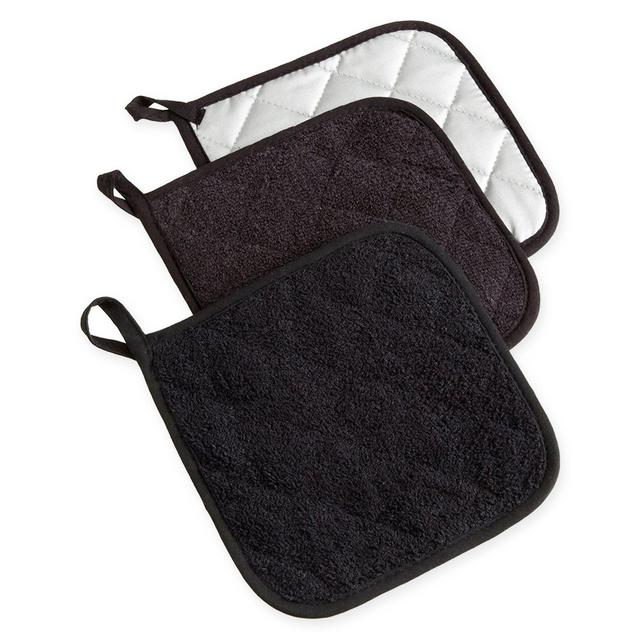 DII Terry Pot Holders in Black (Set of 3)