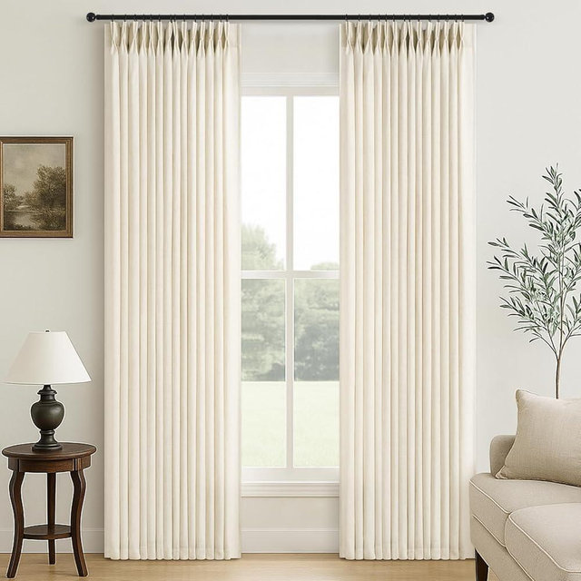 Natural Cream Linen Curtains 90 Inch Long 2 Panels for Living Room Back Tab Pinch Pleated Semi Sheer Curtain with Hooks Rings Farmhouse Thick Linen Textured Memory Trained Window Drapes 90 Inches