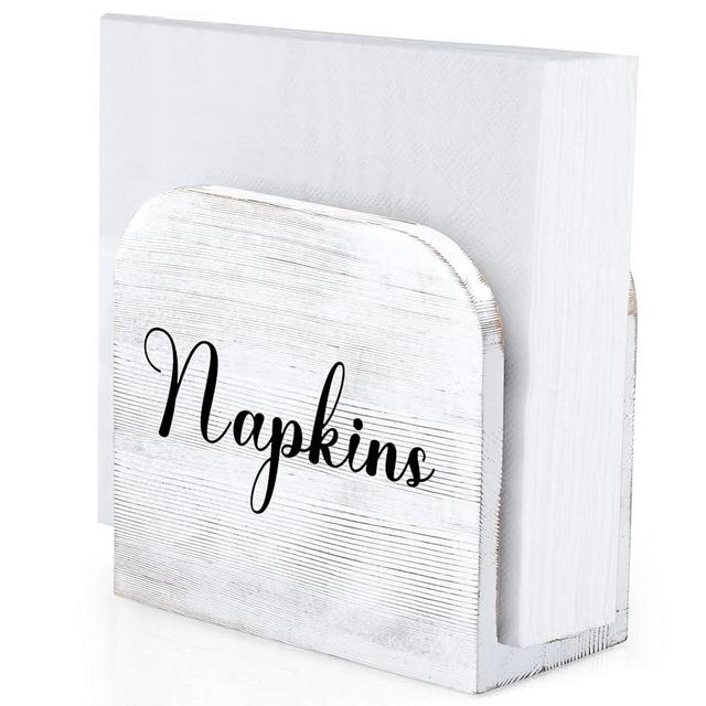 ALELION White-washed Wood Napkin Holder for Table, Wooden Upright Napkin Holders for Kitchen, Standing Napkin Dispenser for Rustic Kitchen Dining Room Party Cocktail Outdoor Decor