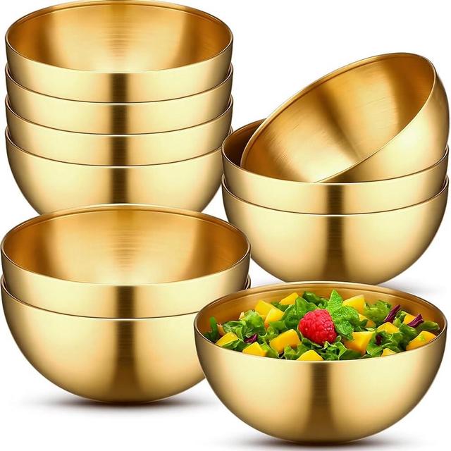 TREEHAC 20 Pcs Stainless Steel Gold Mixing Bowls with Smooth Edge for Wedding Party Facial Spa Prepping Serving Fruit Cereal Salad Snack Dessert and Baking Use(5.9 in,30 oz)