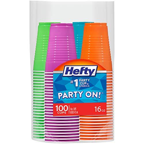 Hefty Disposable Plastic Cups in Assorted Colors - 16 Oz, 100 Count