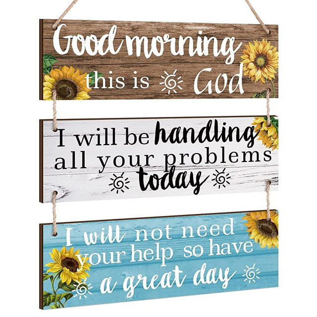 3 Pieces Christian Sunflower Wall Decor God Inspirational Quotes Wall Hanging Sign Bible Verse Wall Art Religious Gift Wall Sign Farmhouse Wooden Wall Plaque for Bedroom Home Office