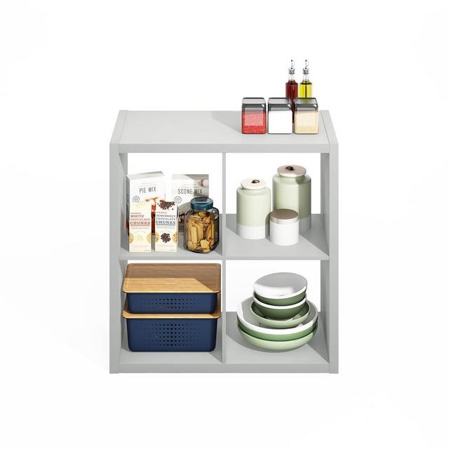 Furinno Hermite 4-Cube Open Shelves Kitchen Storage, Kitchen Island, Bakers Rack, Buffet Sideboard, Light Grey