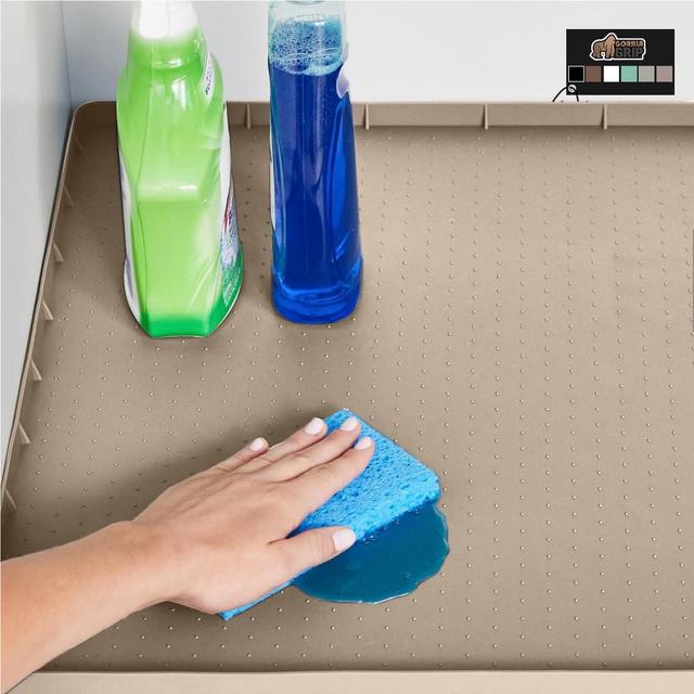 GORILLA GRIP Waterproof Silicone Under Sink Mat with Raised Lip for Kitchen and Bathroom, 34 x 22 in, Cabinet Shelf Liner Stay in Place Mats Dishwasher Safe Drawer Liner, Organizer Tray, Beige