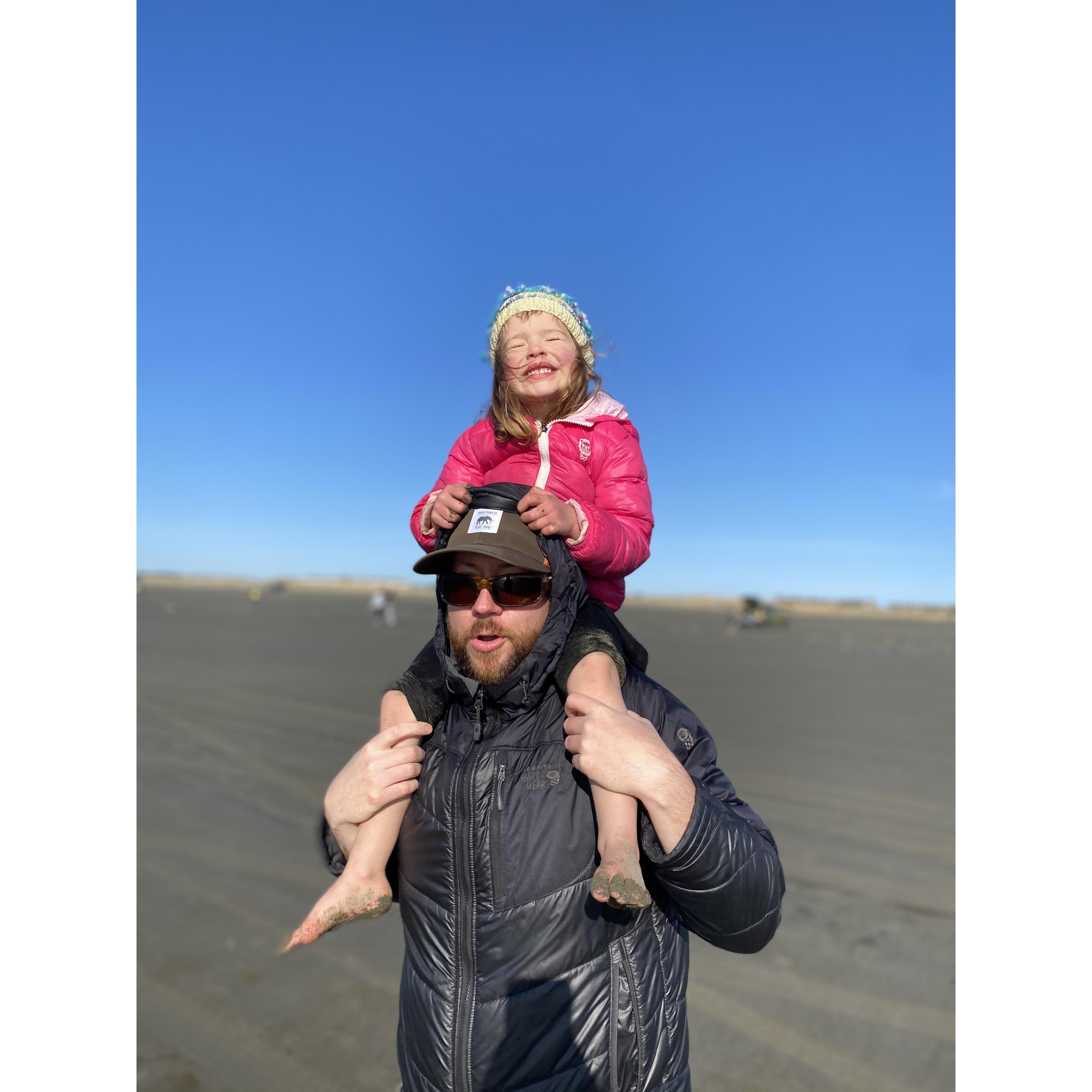 Ada loves her Uncle Brandon! A special beach day with Brandon's mom and brothers.