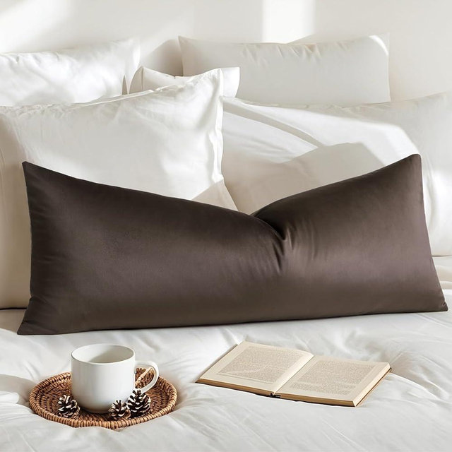 Artscope Luxury Velvet Lumbar Pillow Cover Super Soft Decorative Rectangle Pillowcases Soft Solid Cushion Cases for Couch Sofa Bedroom Car Decor 14x36 Inch Chocolate Brown