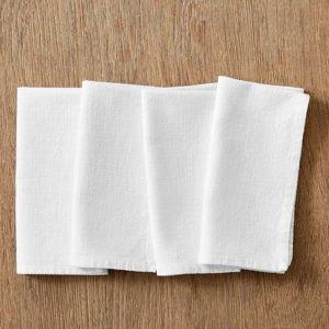 Slub Cotton Table Linens, Napkin, 20x20, White, Set of 4