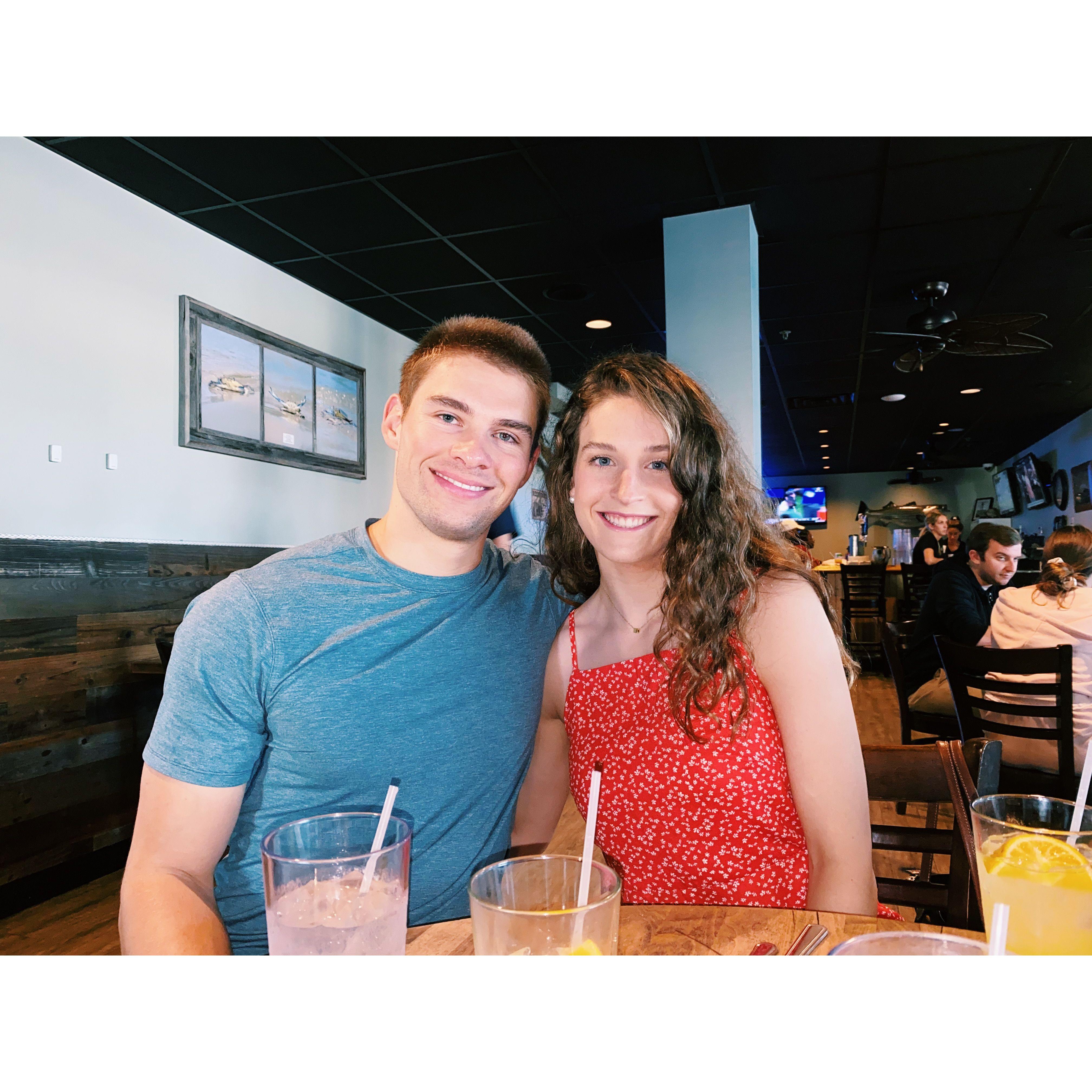 At dinner with Josie's family before Josie went back to Cambridge for the Summer!
