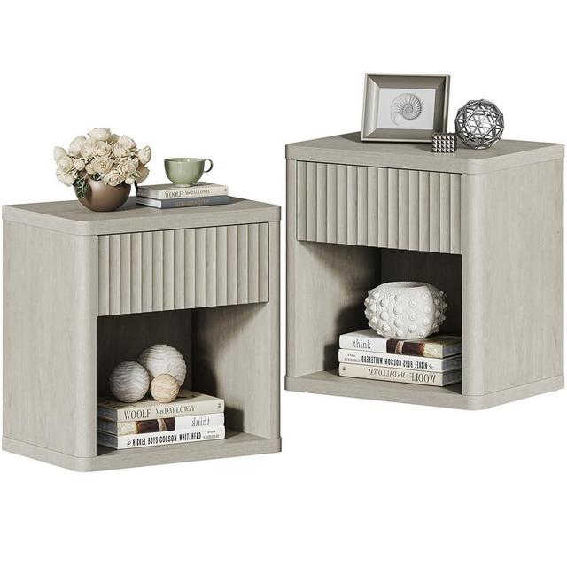 SICOTAS Night Stand Set of 2 Nightstands with Drawer Storage Bed Side Table End Table Large Modern Wood Wide Bedside Stand Mid Century Night Stands for Bedroom Living Room Sofa Couch Office (White)