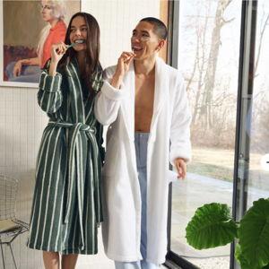 Mine and Yours Super-Plush Robe Bundle - Striped Botanical Green, M Striped Abyss, M