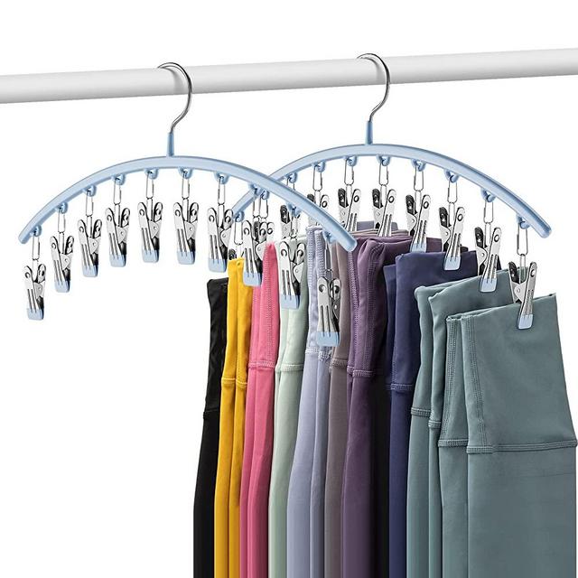 Volnamal Legging Organizer for Closet, Metal Pants Hangers with Rubber Coated 2 Pack with 10 Clips Holds 20 Leggings, Hangers Space Saving Hanging Closet Organizer for Closet Organizers and Storage