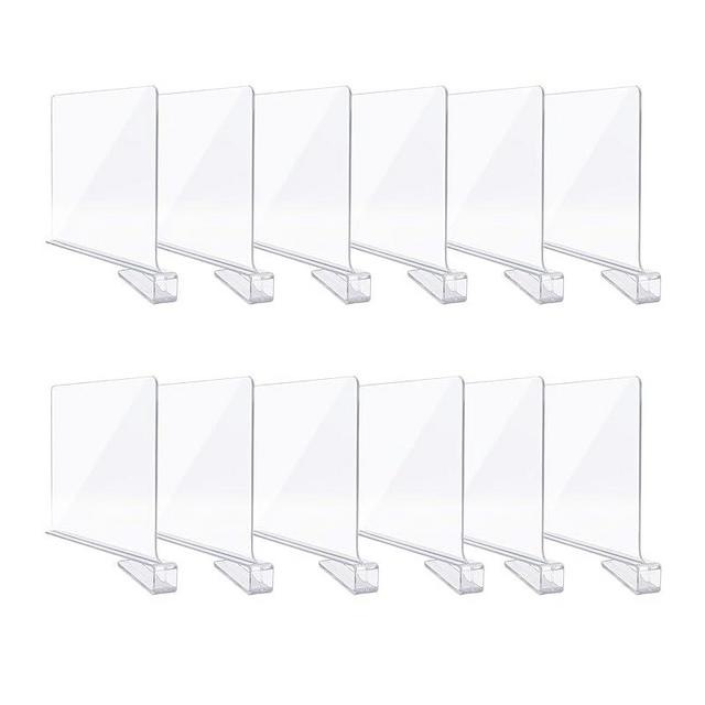 ZORCOR Clear Acrylic Shelf Dividers, Closet Shelf Divider and Closet Separator for Organization in Bedroom, Kitchen and Office Plastic Shelves 12 PCS