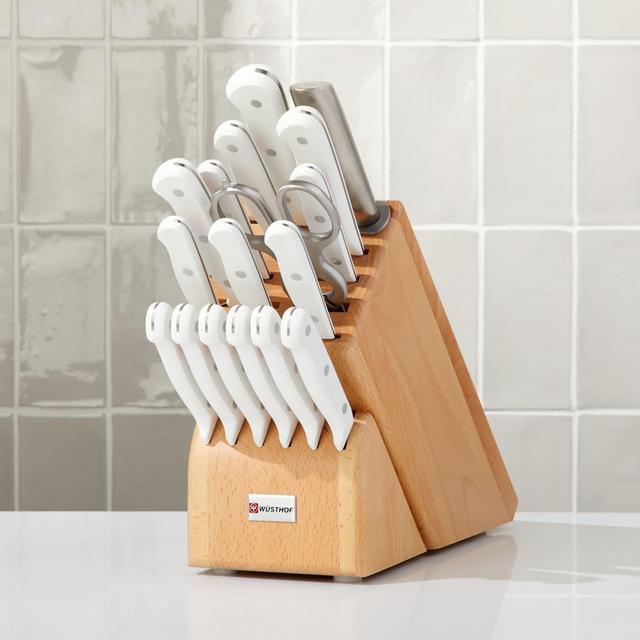 Wusthof ® Gourmet White 18-Piece Knife Set with Natural Wood Block