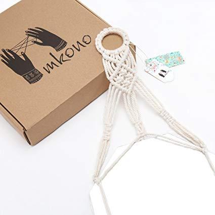 Mkono Hanging Wall Mirror with Macrame Hanger Boho Decorative Mirror for Apartment Living Room Bedroom Entryways