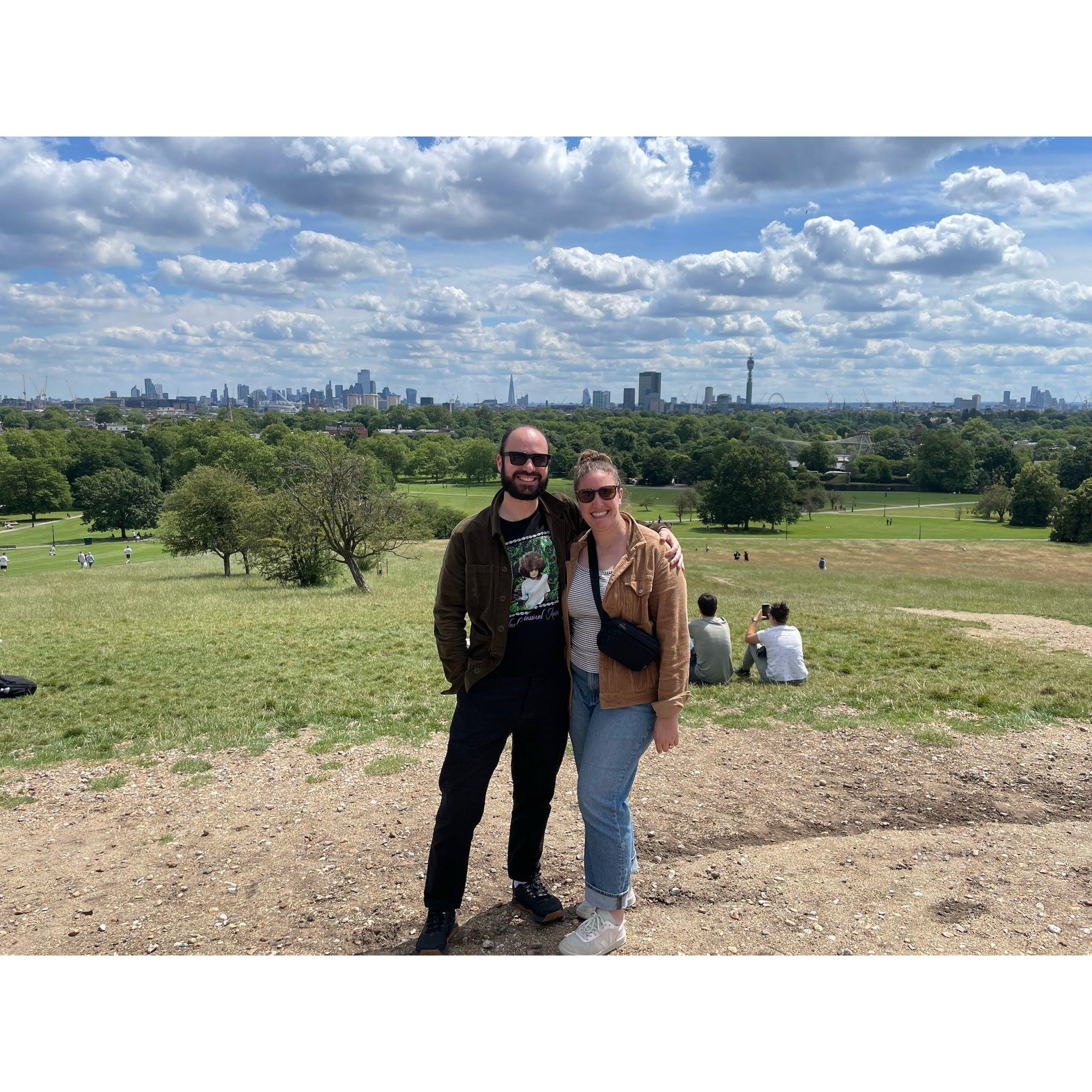 Taking in the views of London on the top of Primrose Hill.
