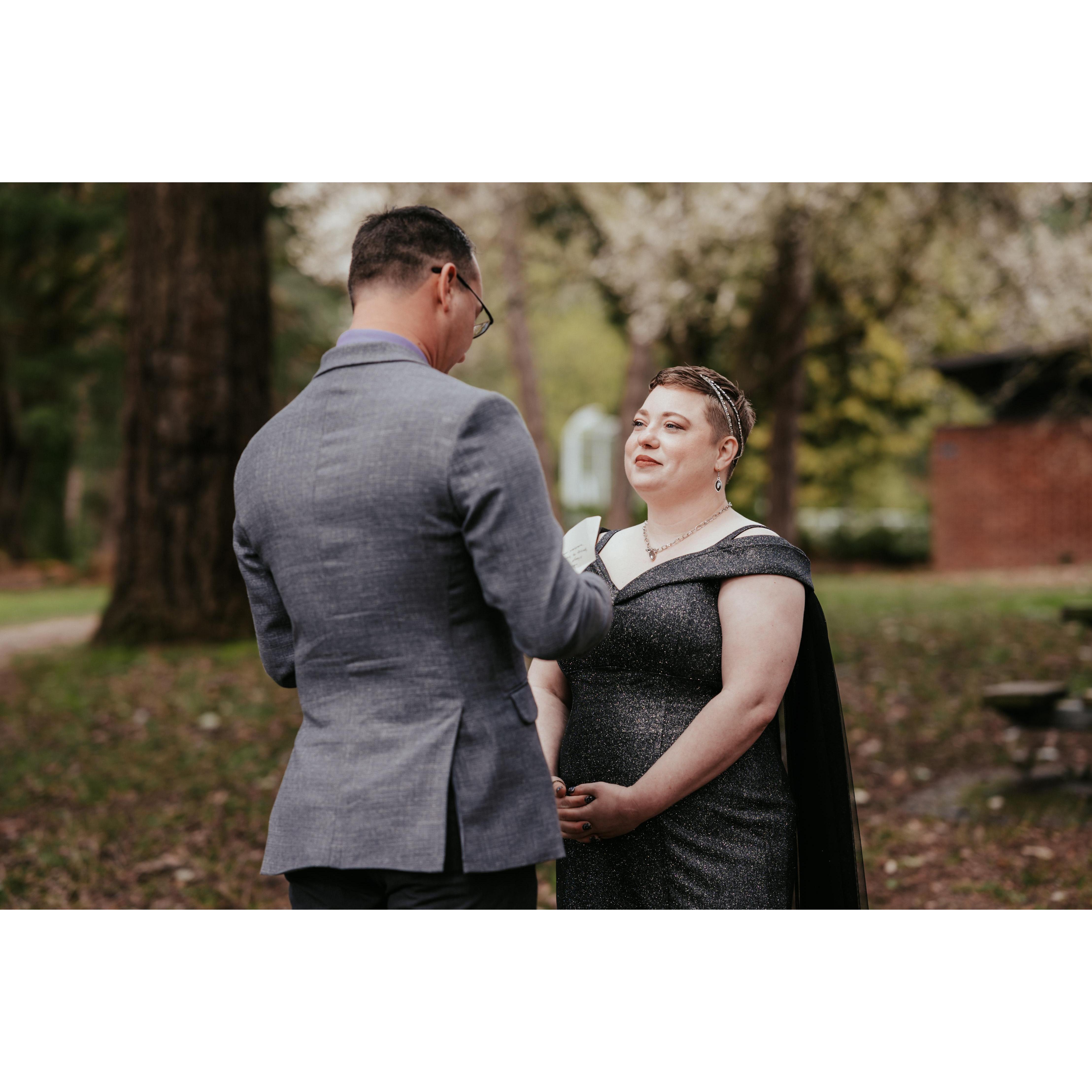 Ryan reading his vows to Jessica.