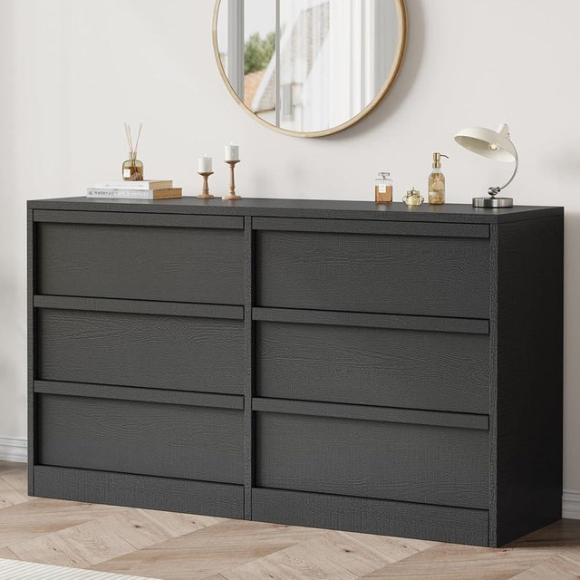 GarveeHome 6 Drawer Dresser for Bedroom, 47in Wide Natural Oak 6 Chest of Drawers with Large Storage, Wooden Dresser Organizer Closet for Living Room, Entryway, Nursery