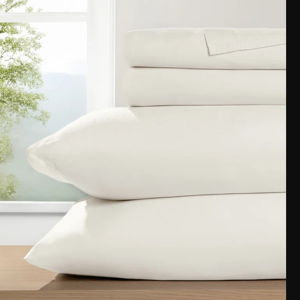 100% Cotton Percale Brushed & Washed 4 Piece Sheet Set - Ivory, King Sheet Set with 2 Pillowcases