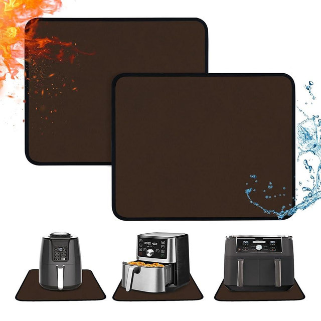 Amerbro Heat Resistant Mats for Countertop - Fireproof 15x18 in Heat Resistant Mats for Air Fryer - Kitchen Countertop Protector for Air Fryer, Coffee Maker, Stand Mixer, Toaster, Oven 2PCS - Brown