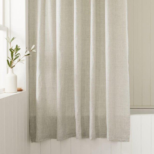 European Linen Shower Curtain, Frost Grey Fiber Dye, 72"x74"