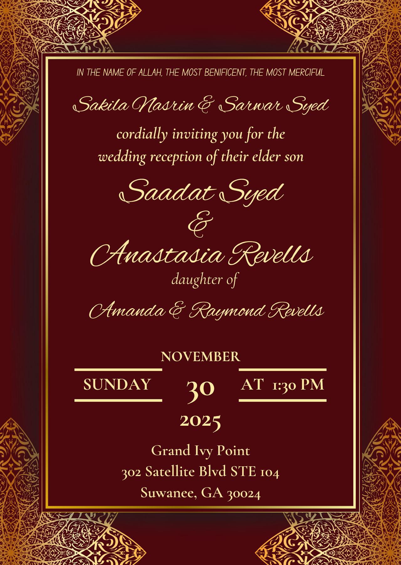 The Wedding Website of Anastasia Revells and Saadat Syed