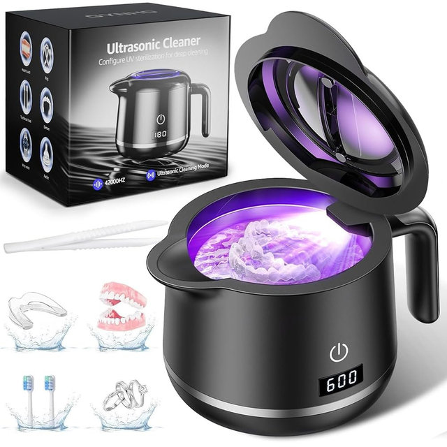 𝟔𝟖%𝐨𝐟𝐟 Ultrasonic Retainer Cleaner Machine: Dental Cleaning Pod for Denture/Mouth Guard/Aligner/Night Guard/Braces/Toothbrush Heads/Jewelry - 45kHz Retainer Cleaner with Digital Timer & 200ML