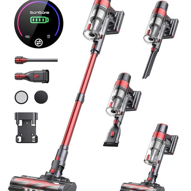 SunSare KCV02 Cordless Vacuum Cleaner, 450W 38Kpa Battery Vacuum Cleaner with Touch Screen, Up to 55Mins, Lightweight Powerful Cordless Stick Vacuum Cleaner with 1.5L Cup for All Floors, Pet Hair