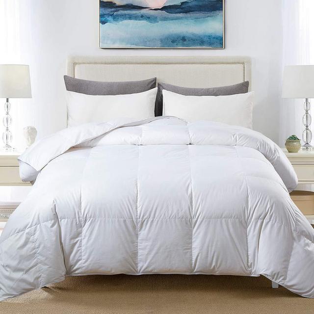 Cosybay 100% Cotton Quilted Down Comforter White Goose Duck Down and Feather Filling - All Season Duvet Insert or Stand-Alone -Oversized King Size (116×98 Inch)