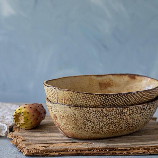 Pottery rustic oval bowls set, SET OF TWO