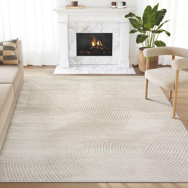Abani Neutral Beige Area Rug 5' x 8' for Living Room, Bedroom - Zen Reiki Circles Pattern - Durable & Easy to Clean