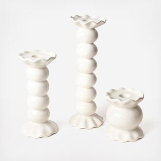 Signature Ruffle Knob 3-Piece Candle Holder Set