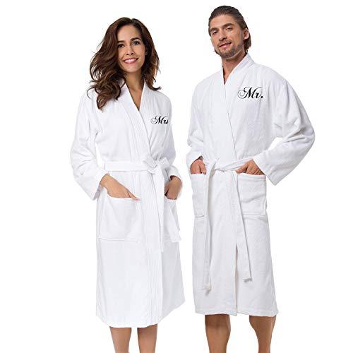 AW BRIDAL Couple's Terry Cotton Kimono Robe Spa Bathrobe Set - Unisex Hotel Robe with Elegant Script Embroidery