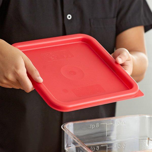 Cambro 2 Qt. Translucent Round Food Storage Container with Red Gradations  and Lid - 3/Pack